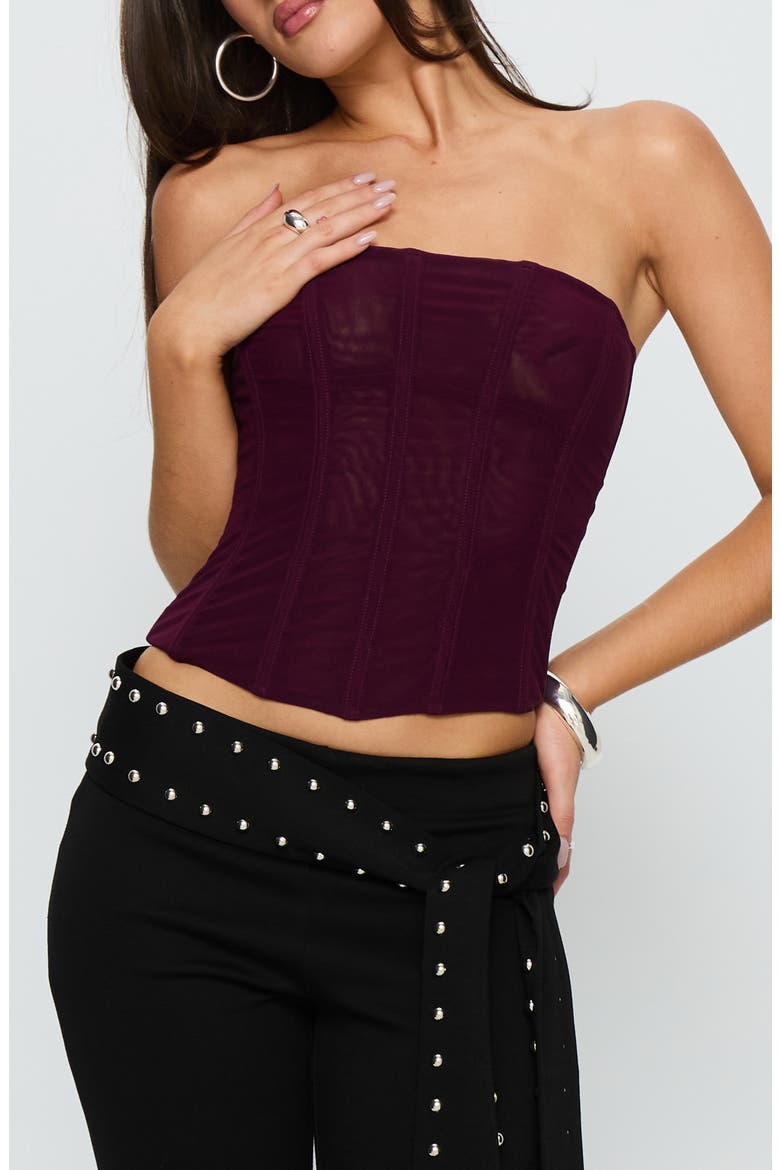 Oscuro Mesh Corset Top, Main, color, CURRANT