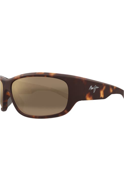 Maui Jim Mauklele 64mm Polarizedplus2® Wraparound Rectangular Sunglasses In Matte Dark Havana/bronze