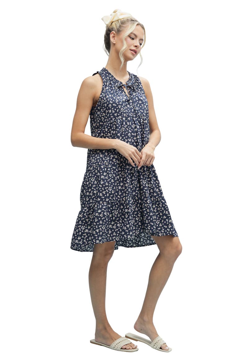 Ditsy Floral Sleeveless Cotton Babydoll Dress, Alternate, color, NAVY/ WHITE