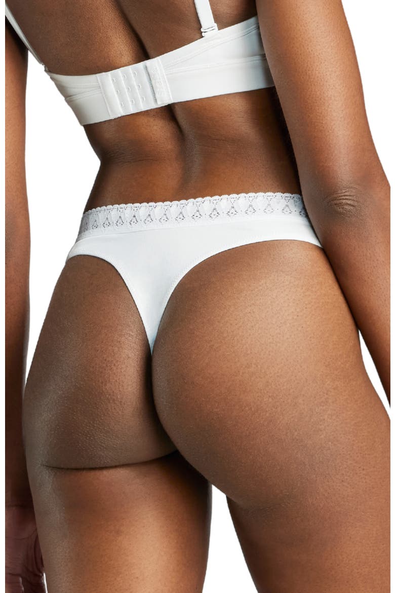 Organic Cotton Lace Thong, Alternate, color, White