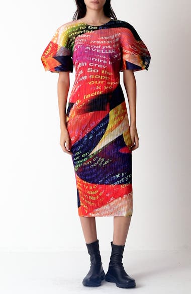 国内買付 PLEATS PLEASE ISSEY MIYAKE VOYAGER REFLECTOR Pleats Please Issey Miyake Voyager Print Pleated Dress