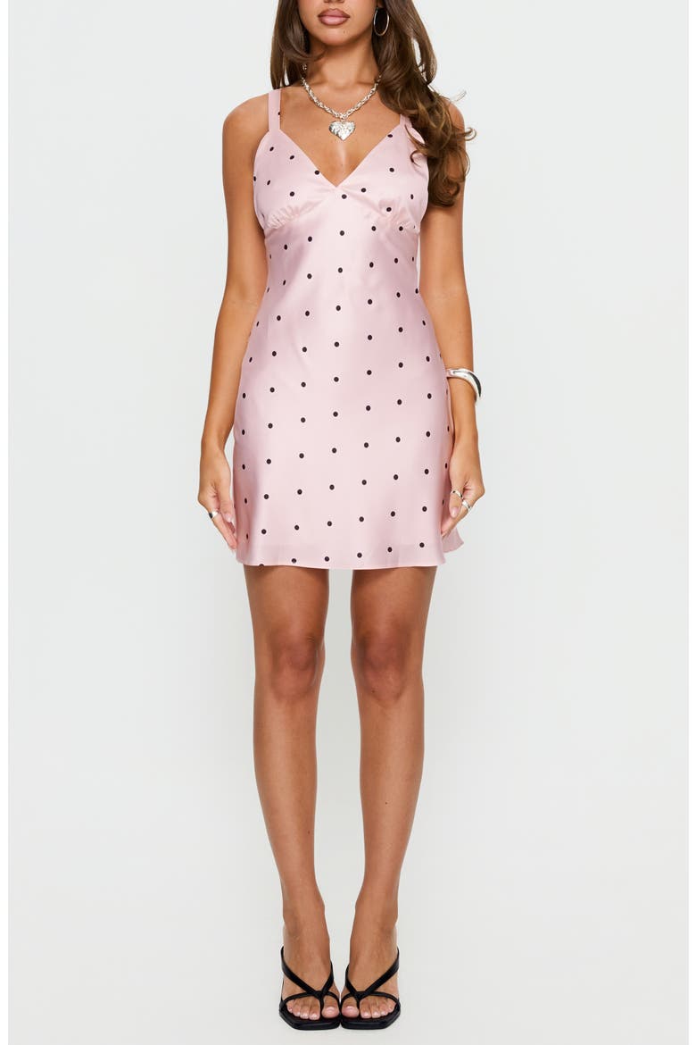 Rosabelle Satin Minidress, Main, color, PINK POLKA DOT