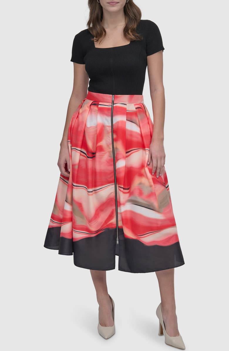 DKNY Front Zip Abstract Print Skirt, Alternate, color, 
