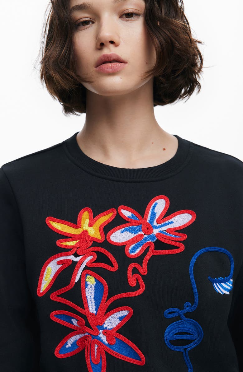 Desigual Lady Floral Embroidered Sweatshirt, Alternate, color, 