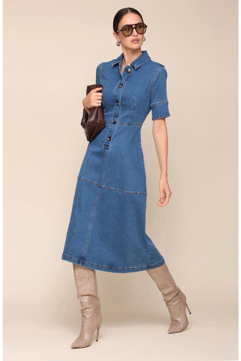 Denim Midi Shirtdress, Alternate, color, MEDALLION WASH