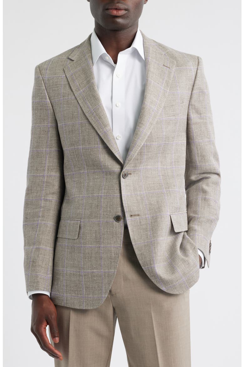 Hyperlight Soft Windowpane Check Linen & Wool Sport Coat, Main, color, TAN