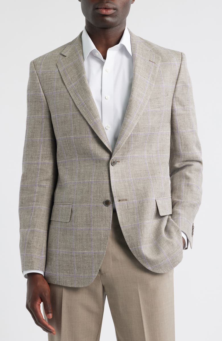 Peter Millar Hyperlight Soft Windowpane Check Linen & Wool Sport Coat, Main, color, Tan