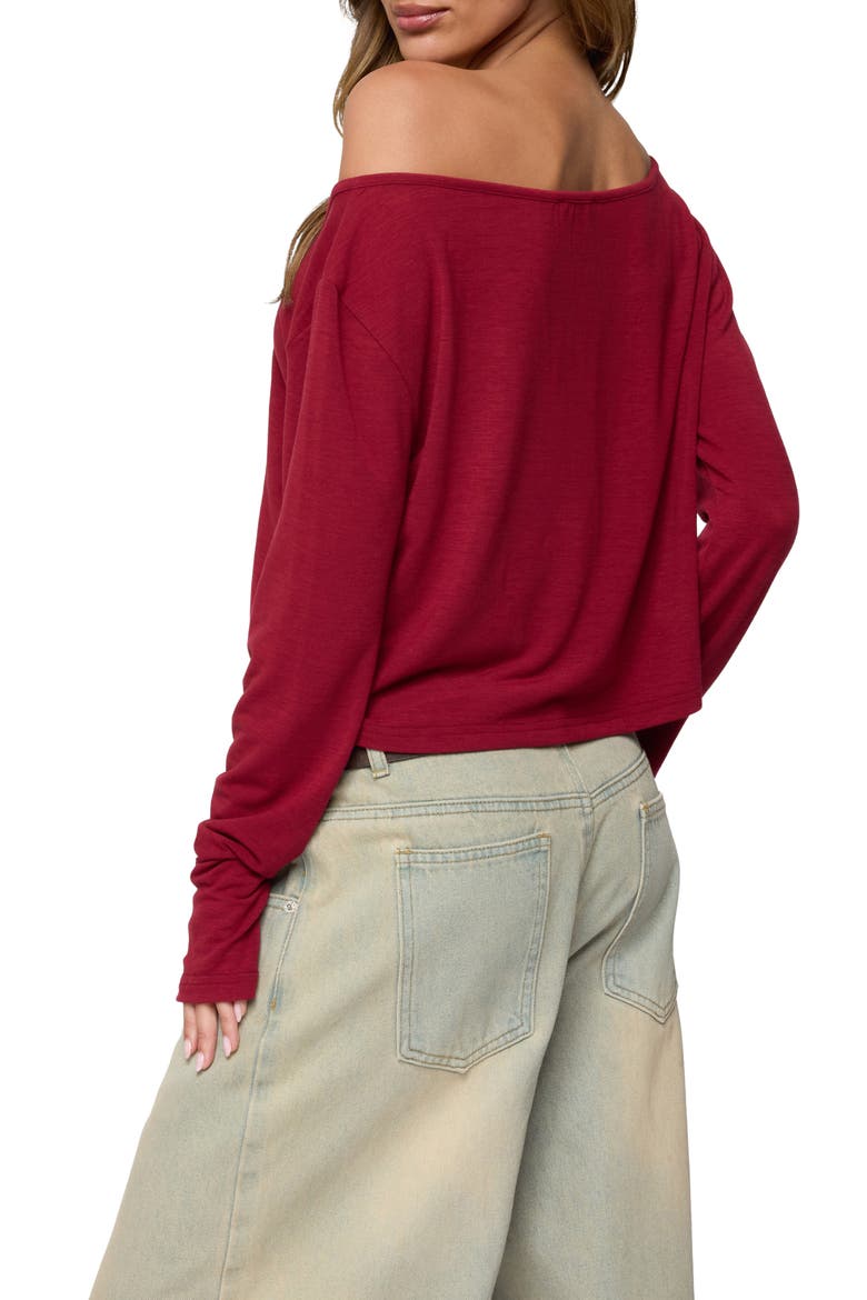 LA Babe Off the Shoulder Crop Graphic T-Shirt, Alternate, color, BURGUNDY