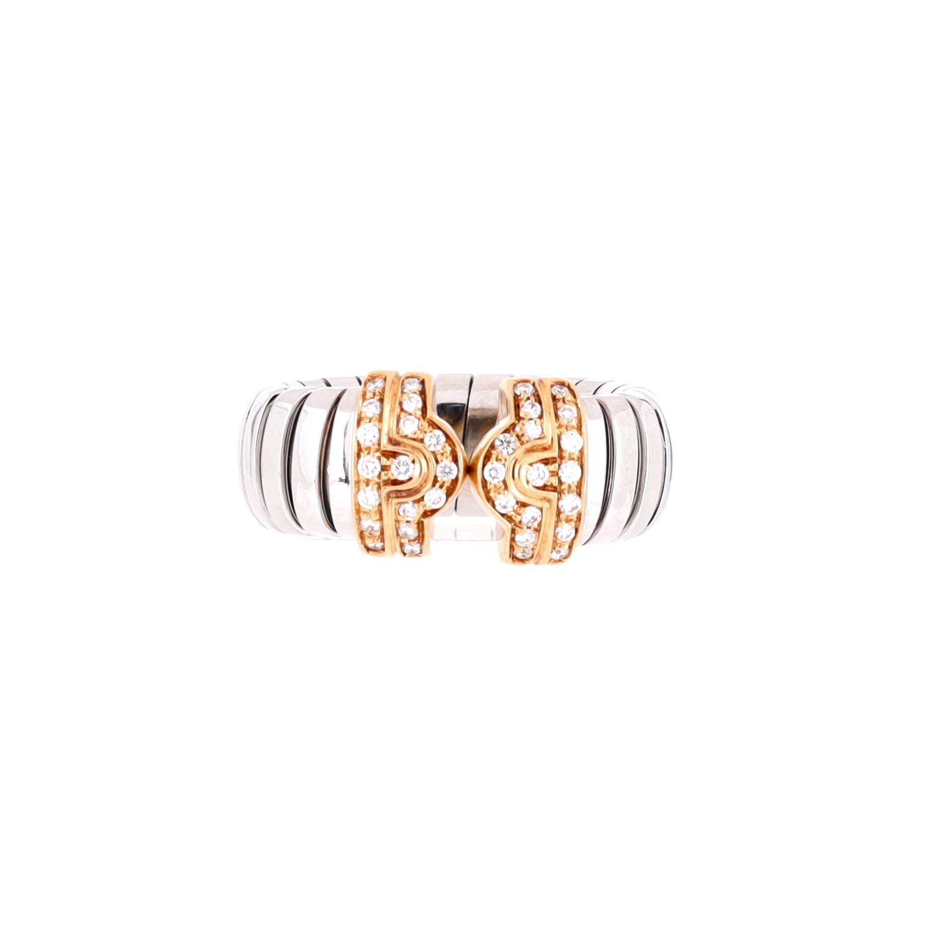 Tubogas Parentesi Ring Stainless Steel and 18K Yellow Gold with Diamond, Main, color, Metallic Gold