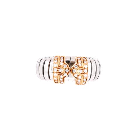 Tubogas Parentesi Ring Stainless Steel and 18K Yellow Gold with Diamond