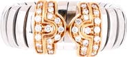 Pre-Owned Bvlgari Tubogas Parentesi Ring Stainless Steel and 18K Yellow Gold with Diamond
