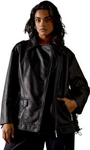 Warehouse Oversized Whipstitch Leather Look Jacket