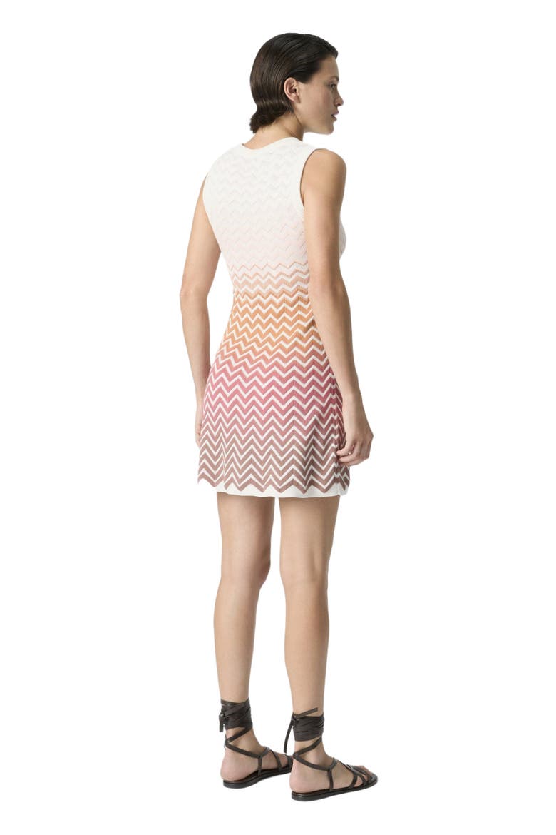 Sleeveless Mini Dress In Cotton And Viscose Chevron Dégradé, Alternate, color, Pink & Rust