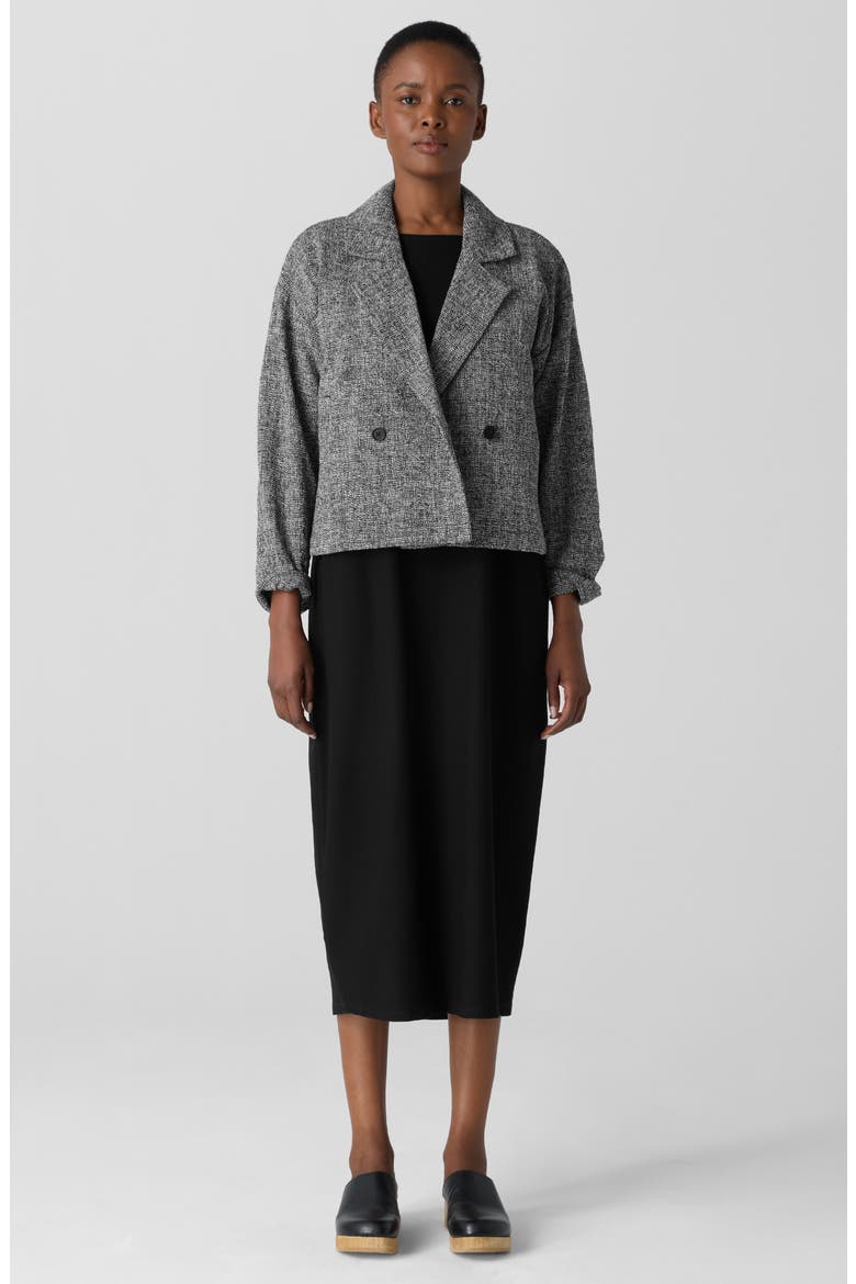 Double Breasted Stretch Organic Cotton Short Blazer, Alternate, color, BLACK/ WHITE