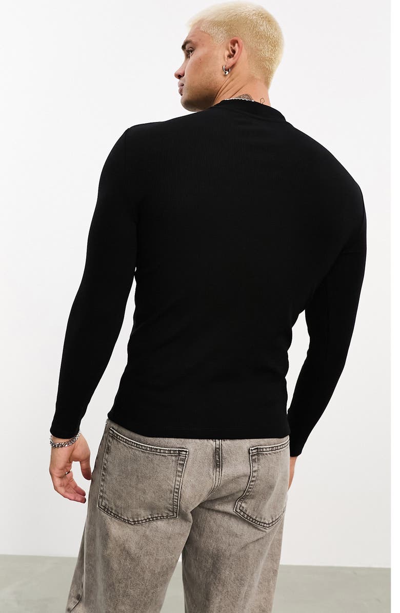 ASOS DESIGN Mock Neck Long Sleeve Rib Muscle T-Shirt, Alternate, color, 