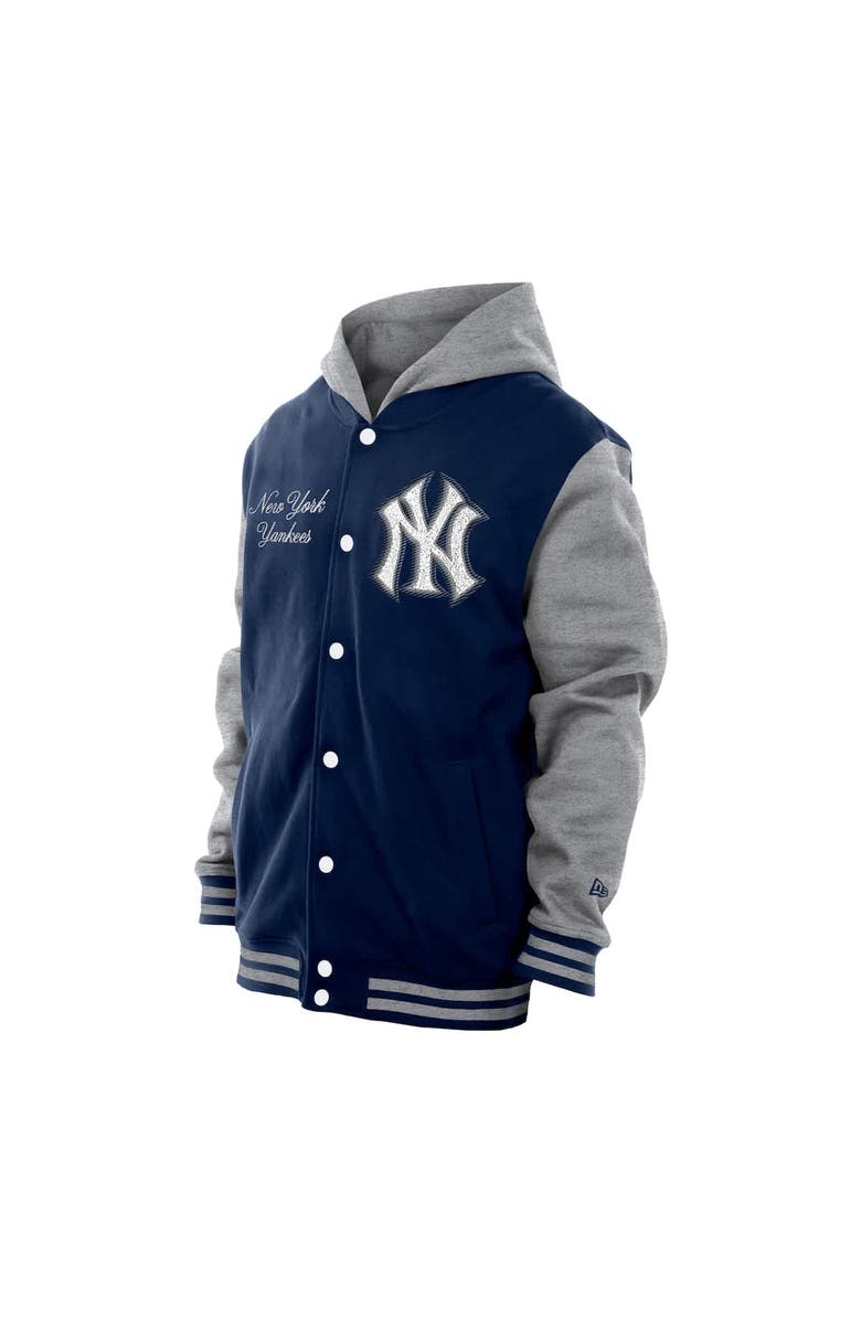 New Era Men's New Era Navy New York Yankees Throwback Prep Full-Snap Hoodie Jacket, Alternate, color, 