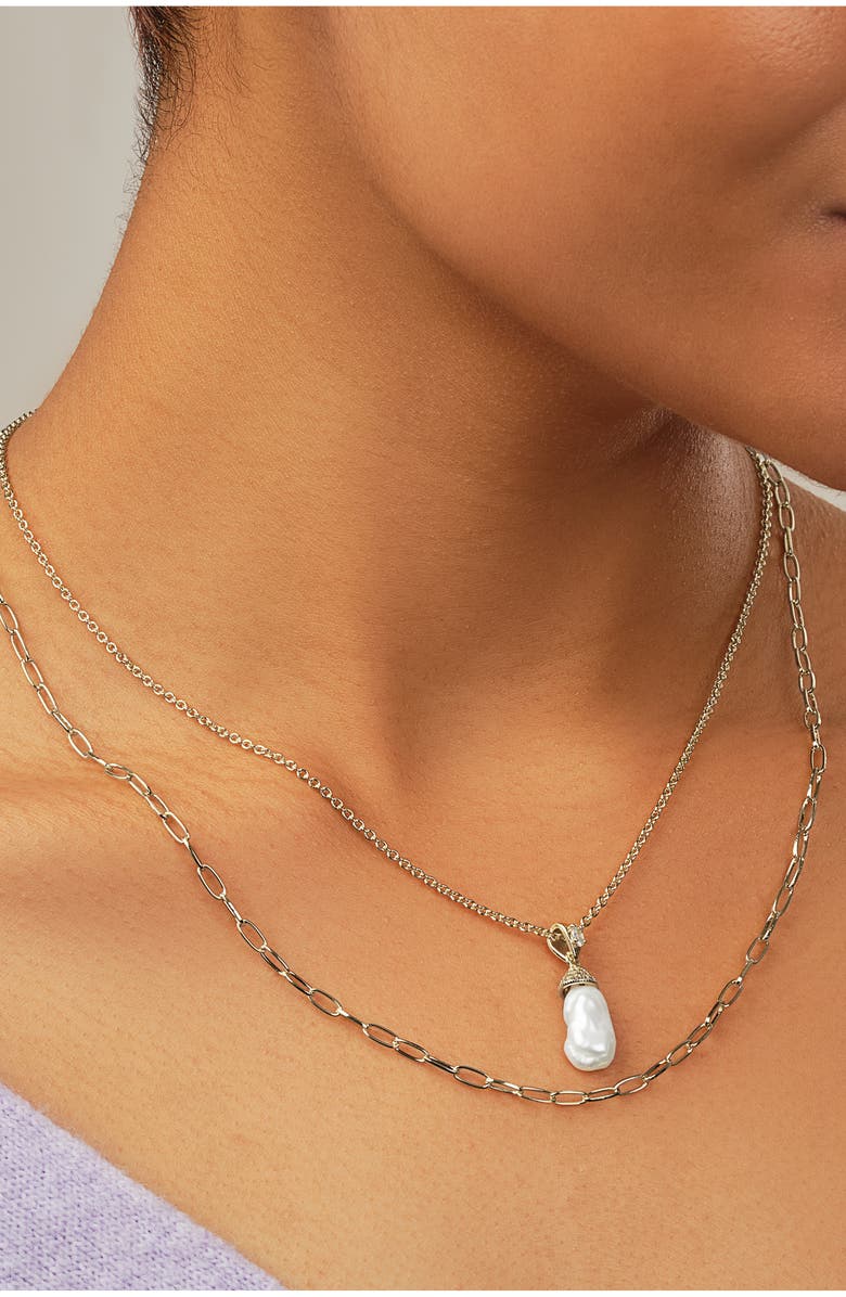 Sterling Forever Nerissa 18mm Freshwater Pearl Pendant Layered Necklace, Alternate, color, Silver