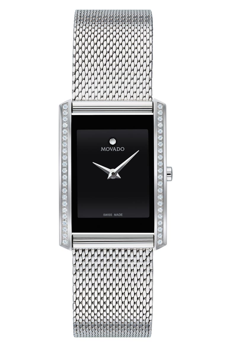 La Nouvelle Diamond Bezel Bracelet Watch, 30mm, Main, color, SILVER/ BLACK/ SILVER