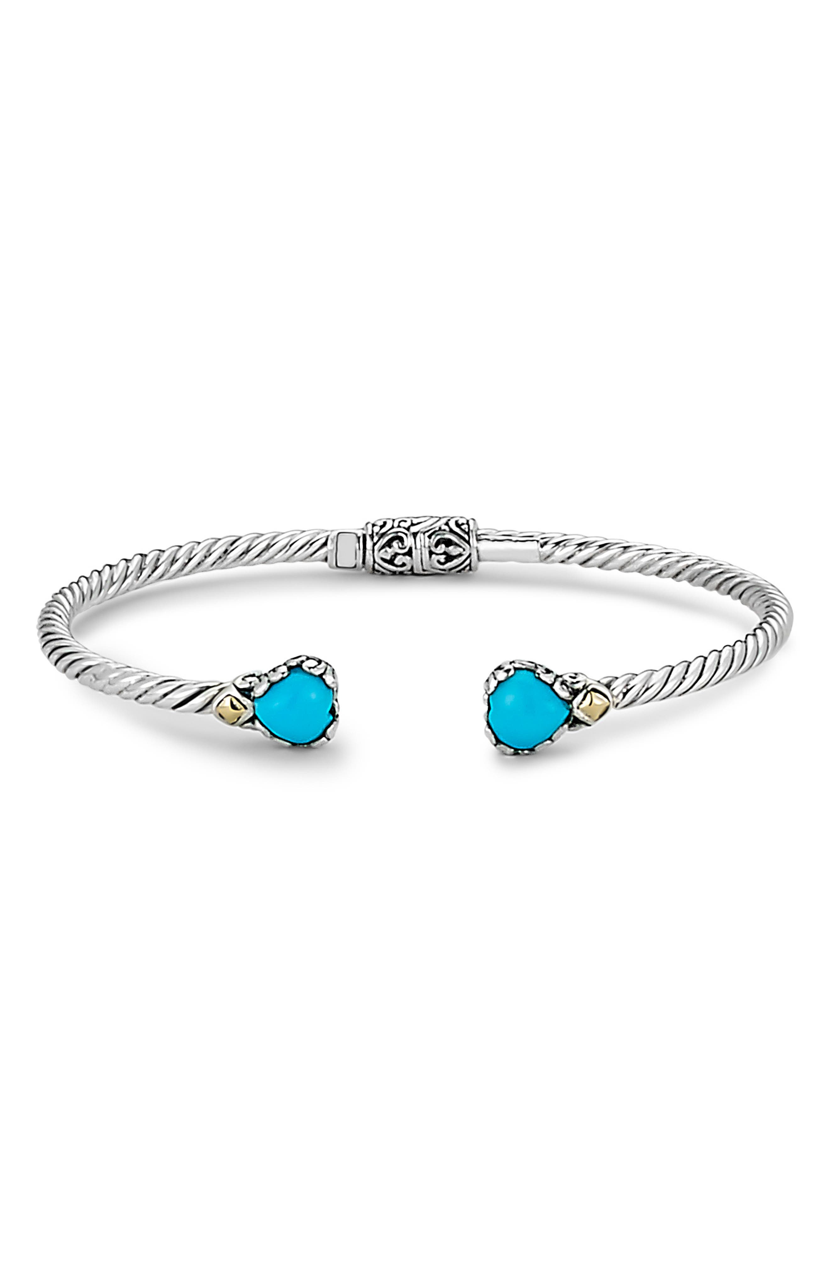 18k Gold and Sterling Silver Sleeping Beauty Turquoise Bangle