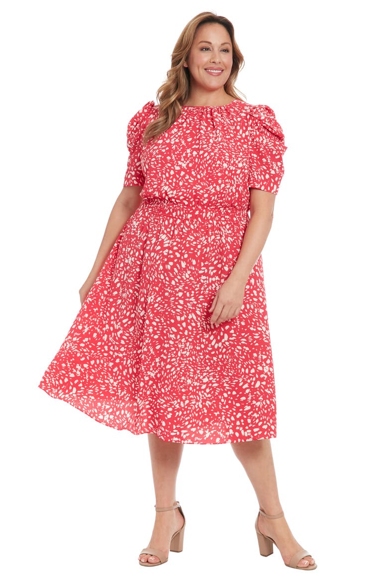 Elbow Length Sleeve Midi Dress, Alternate, color, ROSE RED