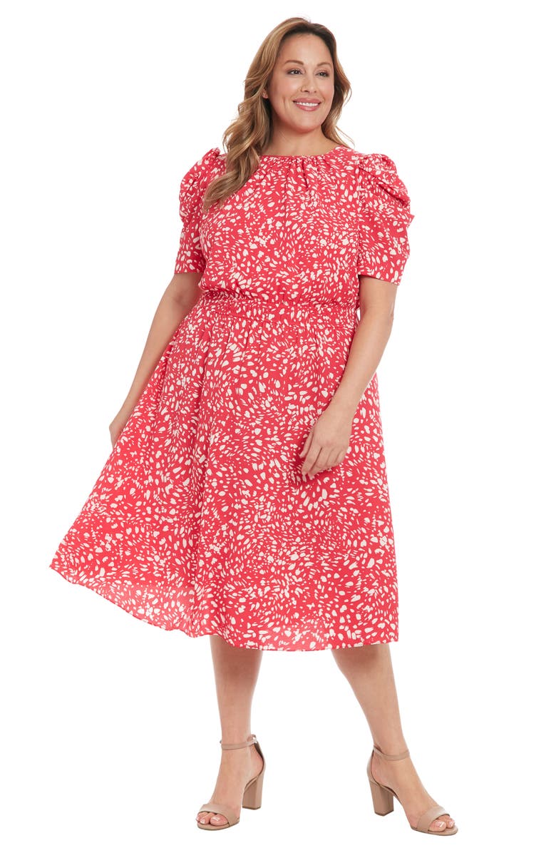 London Times Elbow Length Sleeve Midi Dress, Alternate, color, Rose Red