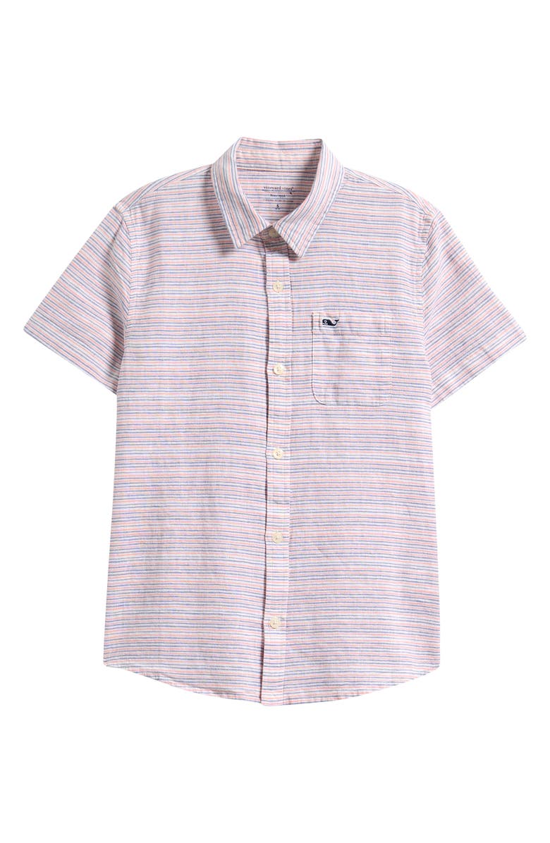 vineyard vines Kids' Stripe Linen & Cotton Button-Up Shirt, Main, color, Peaches & Cream