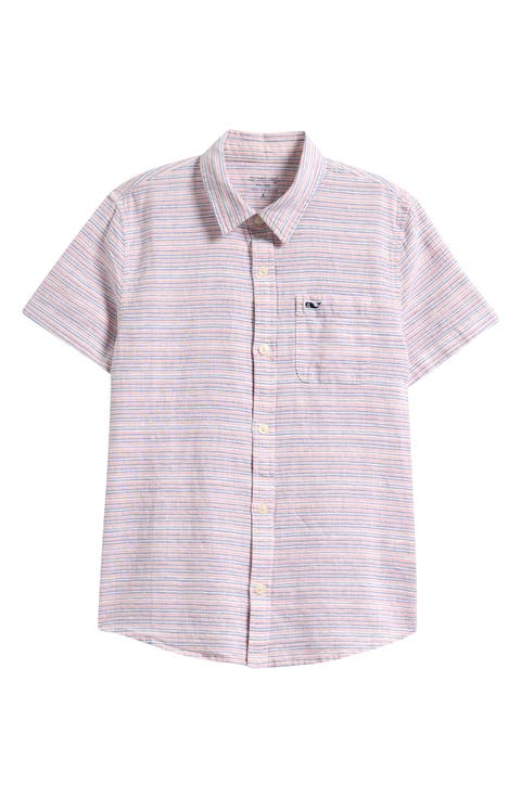 Kids' Stripe Linen & Cotton Button-Up Shirt (Big Kid)