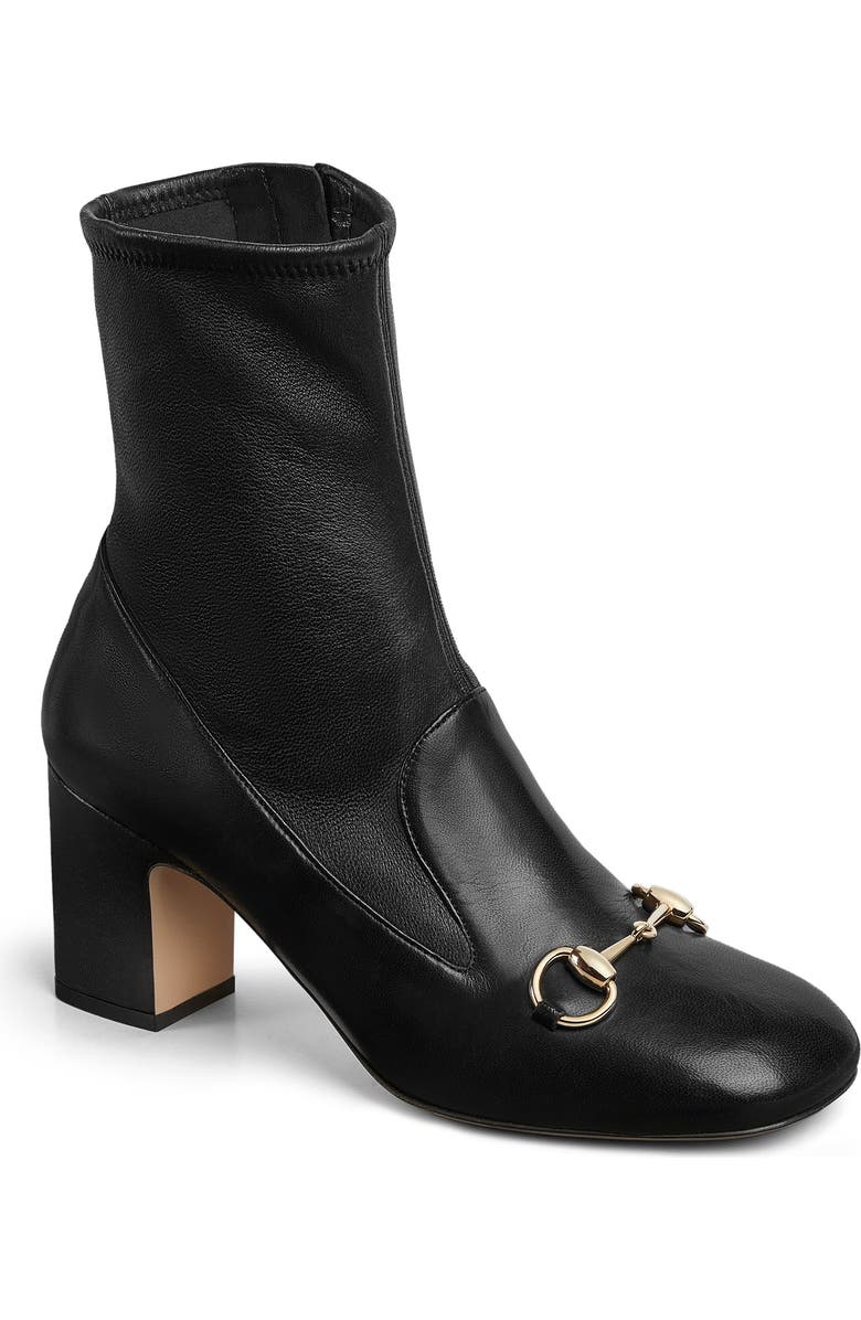 Gucci Lady Horsebit Block Heel Bootie, Main, color, Black/ Black