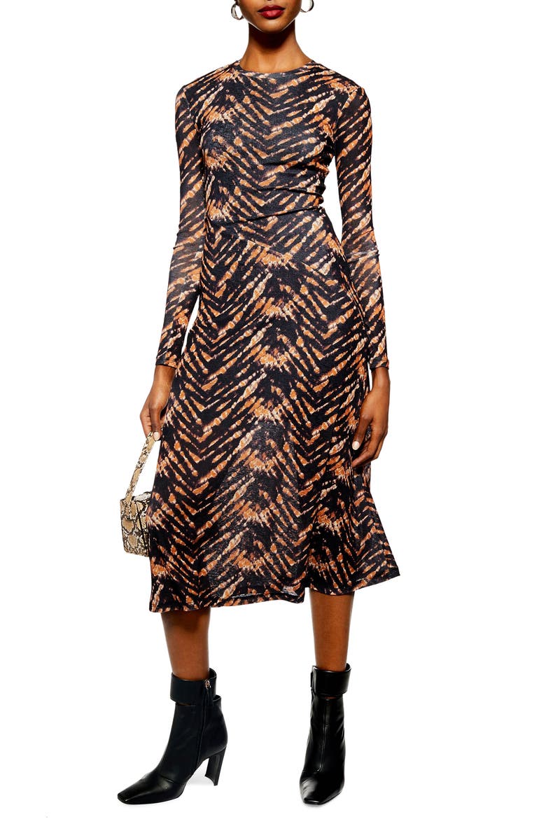 Tie Dye Mesh Midi Dress, Main, color, BLACK MULTI