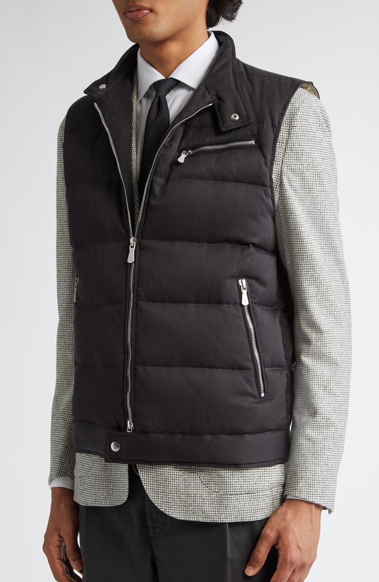 Eleventy Silk Puffer Down Vest with Removable Hooded Bib Inset, Alternate, color, Carbon