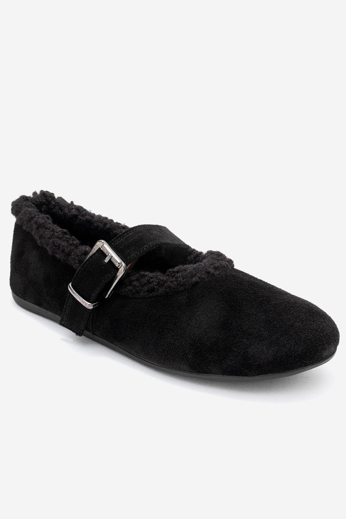 Forever 
Always Shoes Guin Leather Strap Flat, Main, color, Black Suede Leather