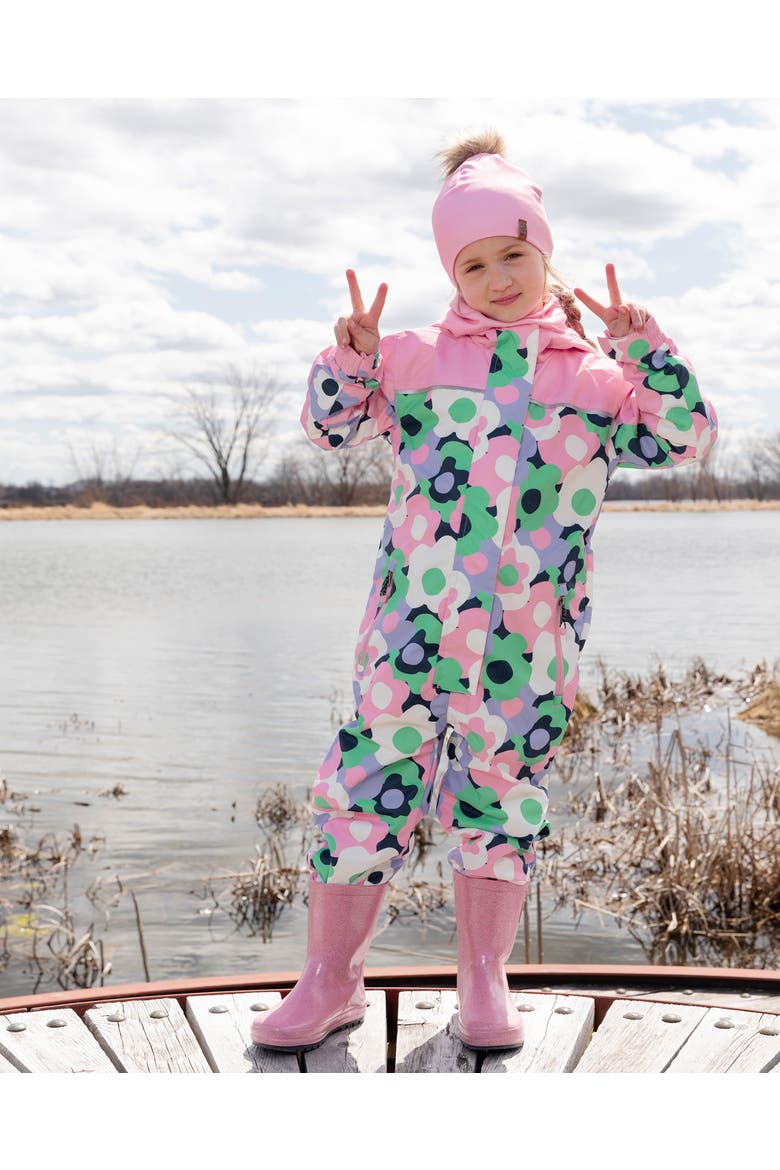 Kids Mid-Season Flower One-Piece Outerwear, Alternate, color, Black Floral Print