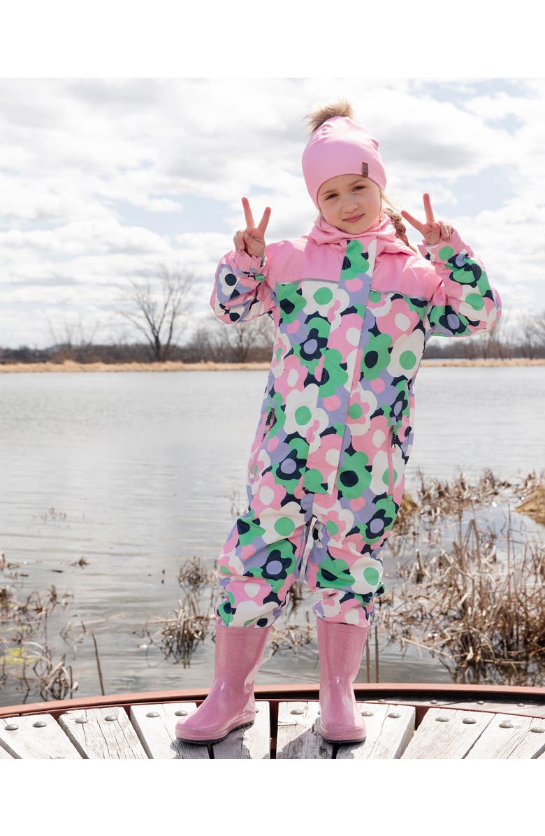 Deux par Deux Kids Mid-Season Flower One-Piece Outerwear, Alternate, color, Black Floral Print