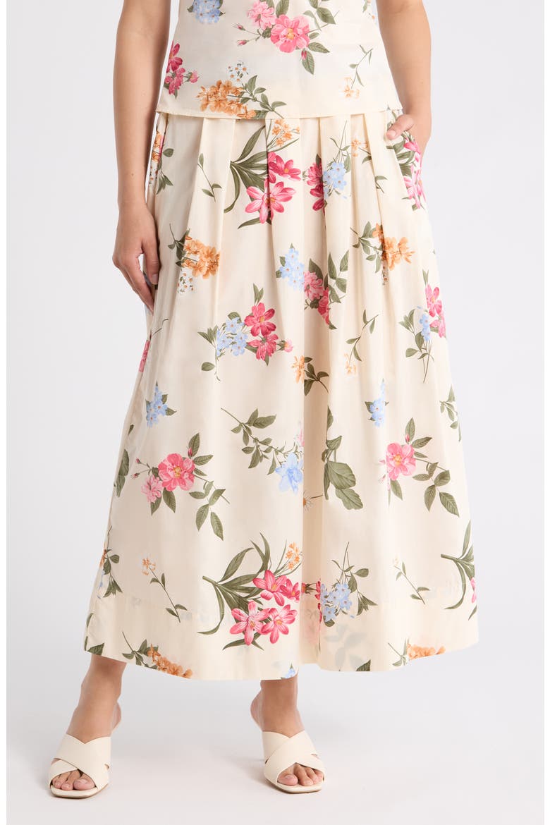 Cotton Poplin Maxi Skirt, Main, color, BEIGE GARDEN FLORAL