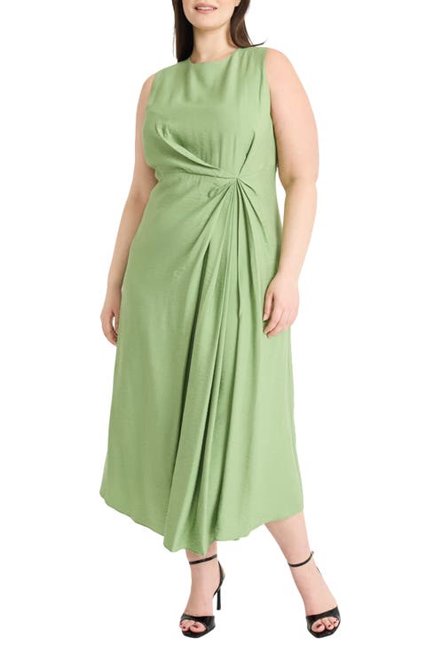 Draped Faux Wrap Midi Dress (Plus)