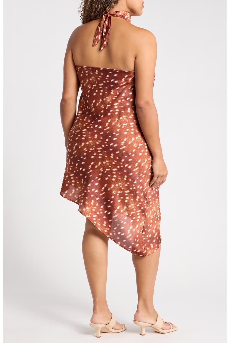 Asymmetric Satin Halter Dress, Alternate, color, BROWN/ RUST
