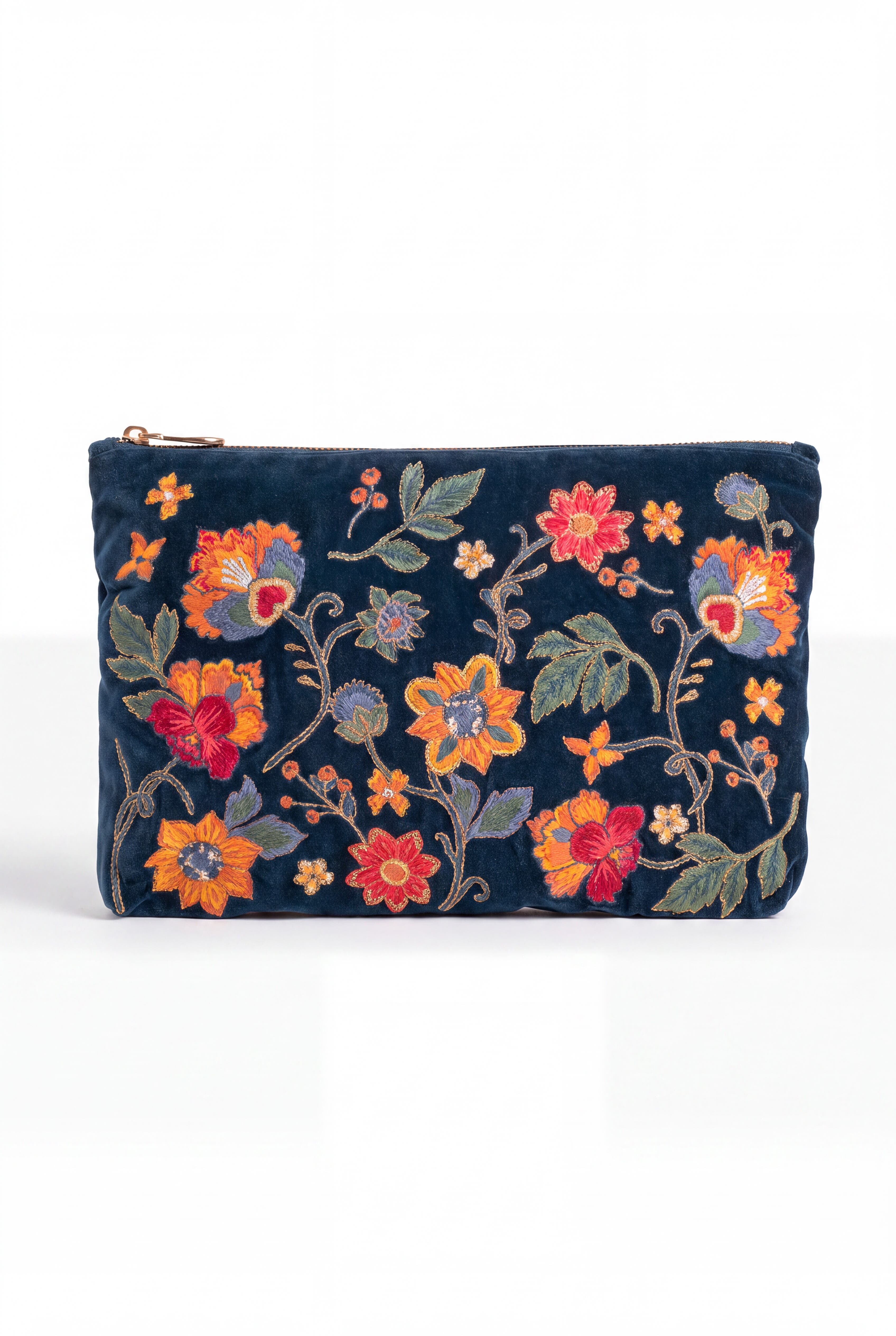 Botanical Garden Velvet Everyday Pouch, Main, color, Ink Blue