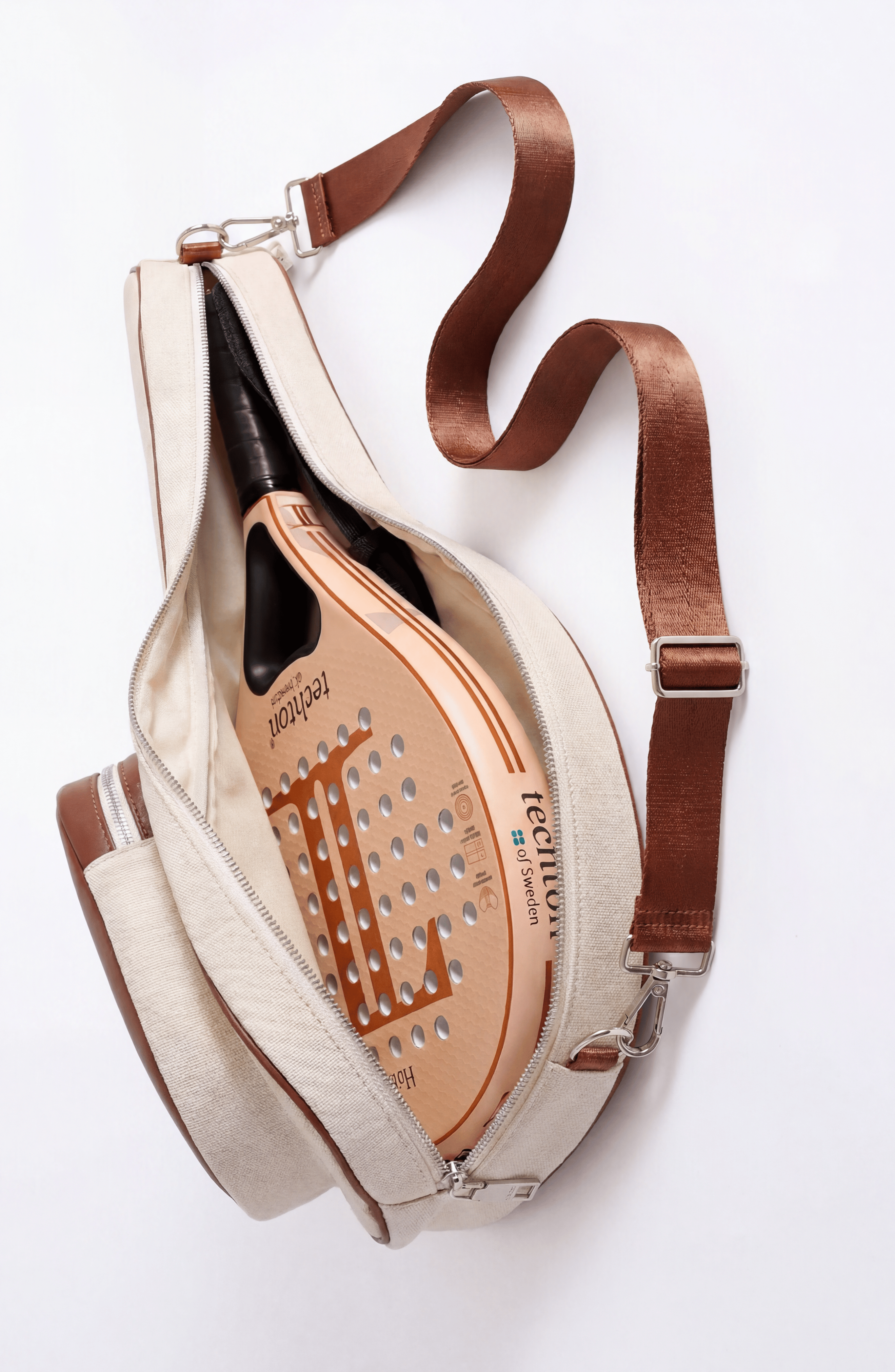 Padel Racket Canvas and Leather  Bag, Alternate, color, Beige/Brown