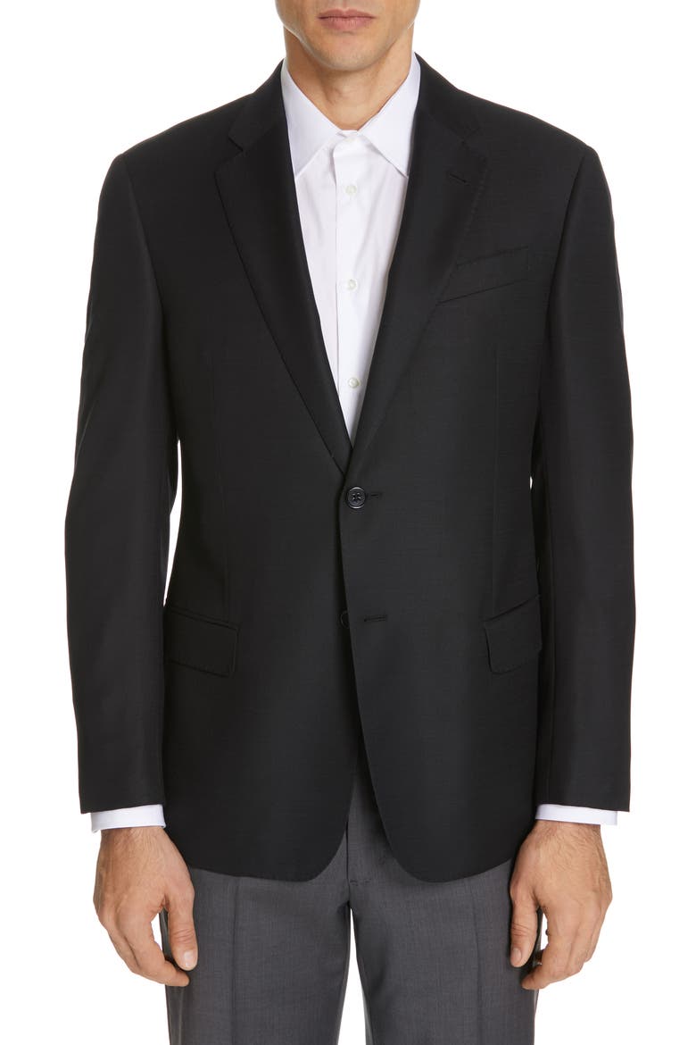 Trim Fit Wool Blazer, Main, color, SOLID BLACK