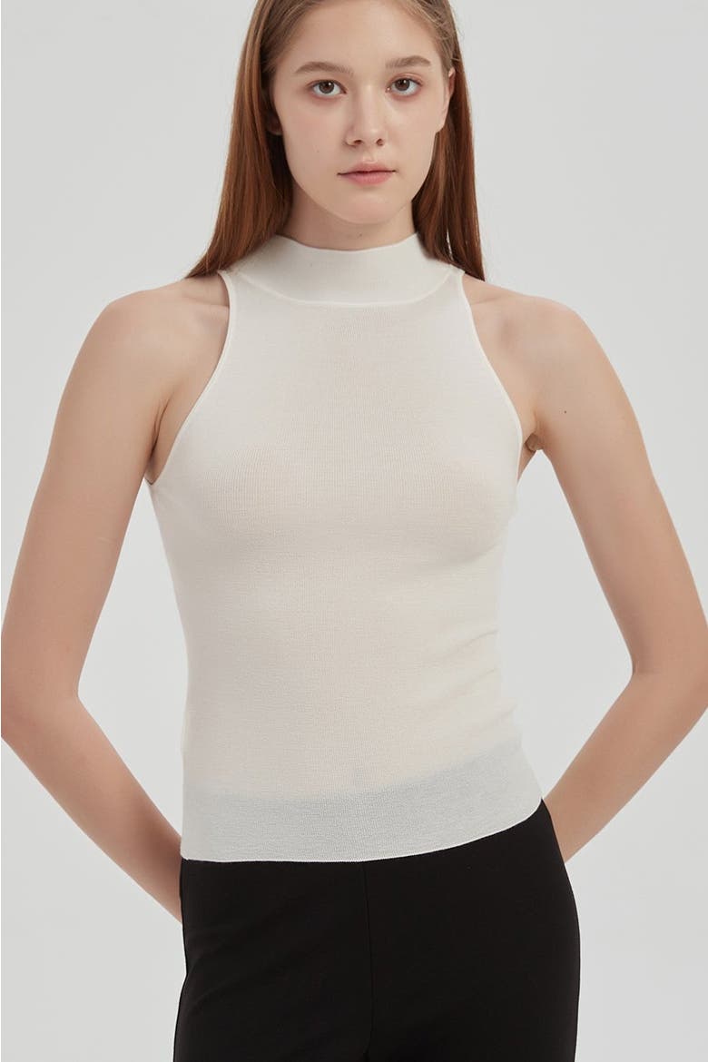May Halterneck Wool And Silk Knit Tank, Alternate, color, Cream