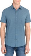 W.R.K Trim Fit Hexagon Print Short Sleeve Performance Button-Up Shirt
