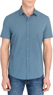 W.R.K Trim Fit Hexagon Print Short Sleeve Performance Button-Up Shirt
