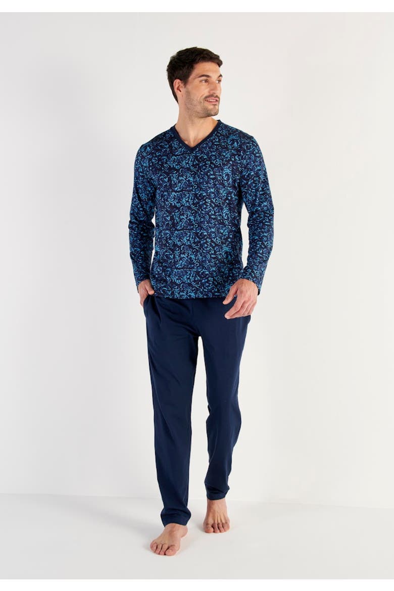 Brian Long Pajama Set, Alternate, color, Blue Print