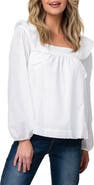 GIBSONLOOK Square Ruffle Neck Long Puff Sleeve Pin Dot Blouse