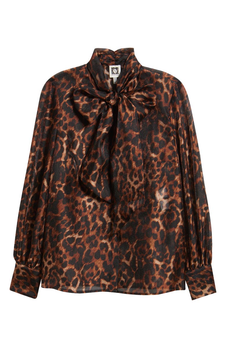 Anne Klein Tie Neck Leopard Print Top, Alternate, color, Anne Black Multi