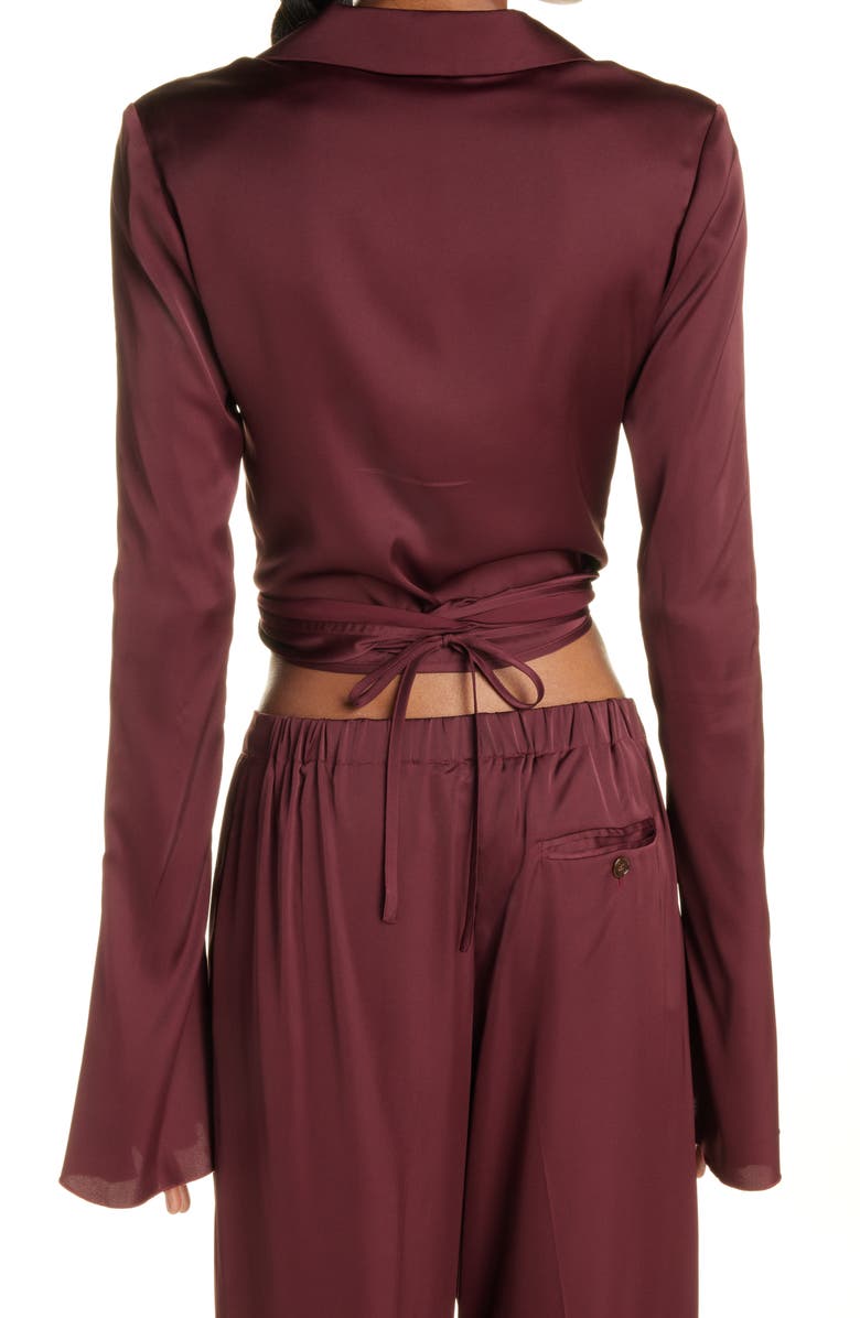 Acne Studios Teba Crop Stretch Satin Wrap Blouse, Alternate, color,