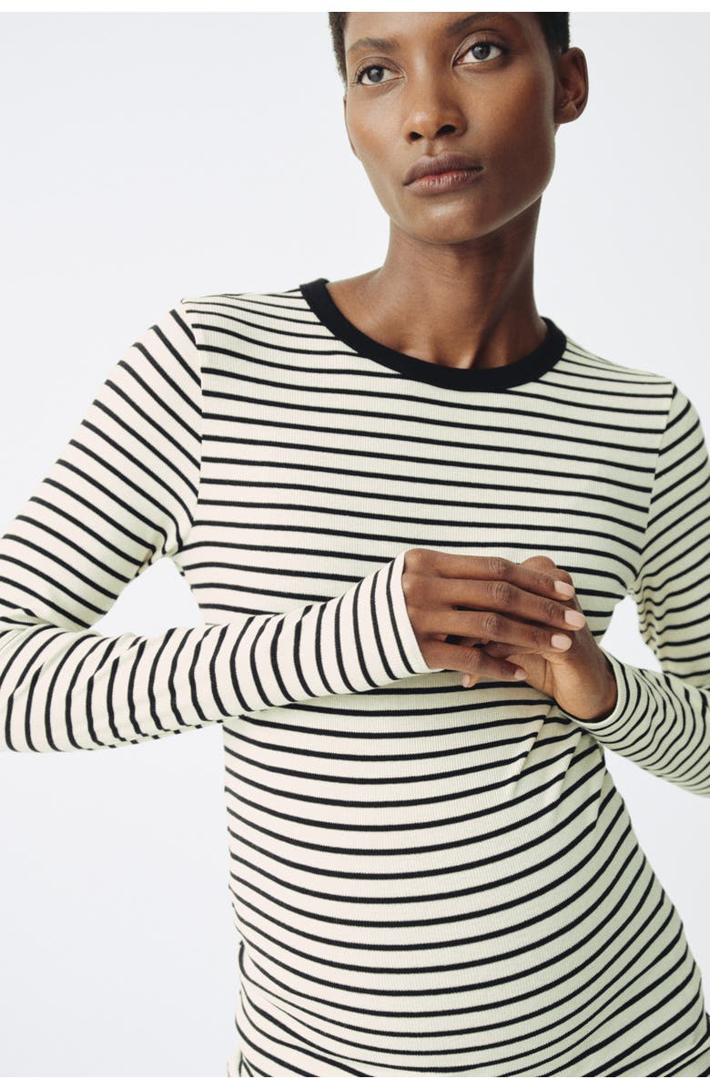 H&M Mama Ribbed Jersey Top, Alternate, color, Cream/Striped