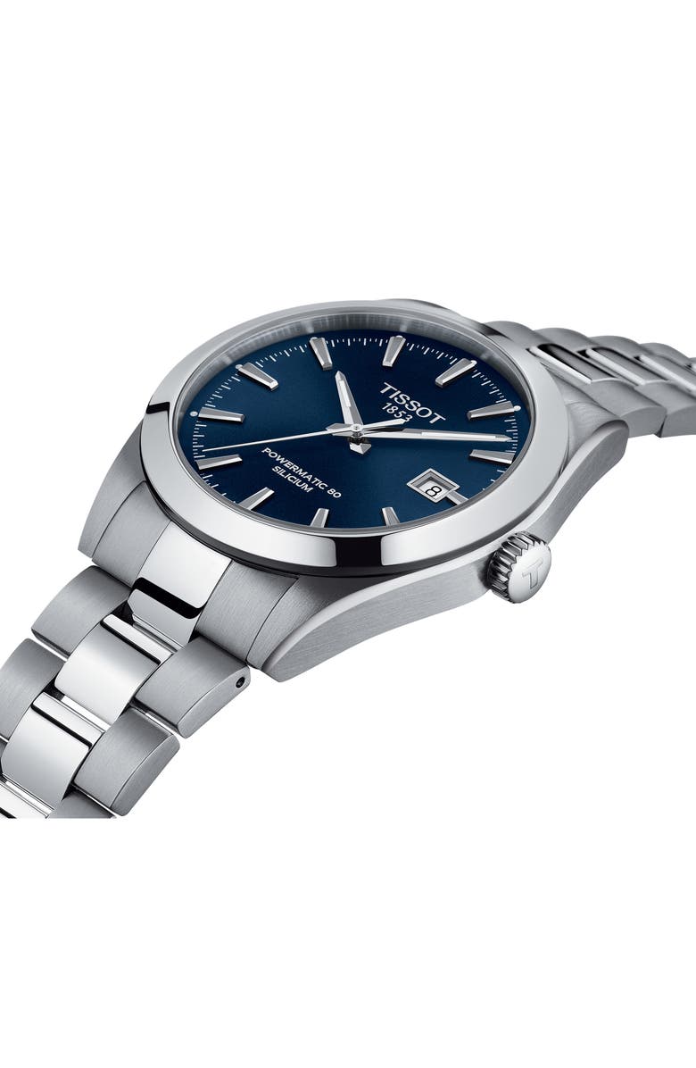 Tissot T-Classic Gentleman Powermatic Bracelet Watch, 40mm, Alternate, color, Grey/ Blue/ Silver