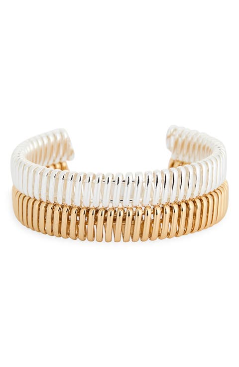 Set of 2 Ribbed Cuff Bracelets