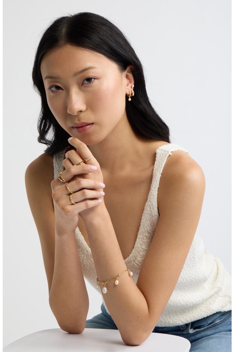 Freshwater Pearl Paper Clip Chain Bracelet, Alternate, color, WHITE- 14K GOLD PLATED